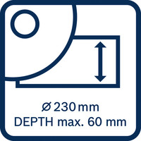 max. 60 mm Schnitttiefe.