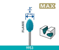 Ergebnis / Ausführung in Materialsymbol flammenförmiger Power Carving Fräser Dremel® MAX 9953