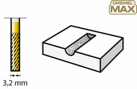 Ergebnisse/Finish im Materialsymbol des Dremel Max 9901DM Fräsmesser Zubehörs