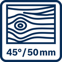 Schnitttiefe Holz 50 mm bei 45 Grad.