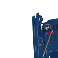 Mit einem Innensechskantschlüssel wird eine Schraube in einem blauen Metallgehäuse festgezogen.