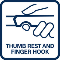 Daumenauflage und Fingerhaken.