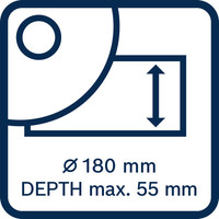 Max. 55 mm Schnitttiefe.