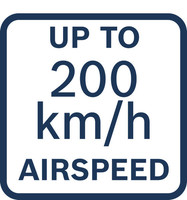 Luftgeschwindigkeit bis zu 200 km/h.
